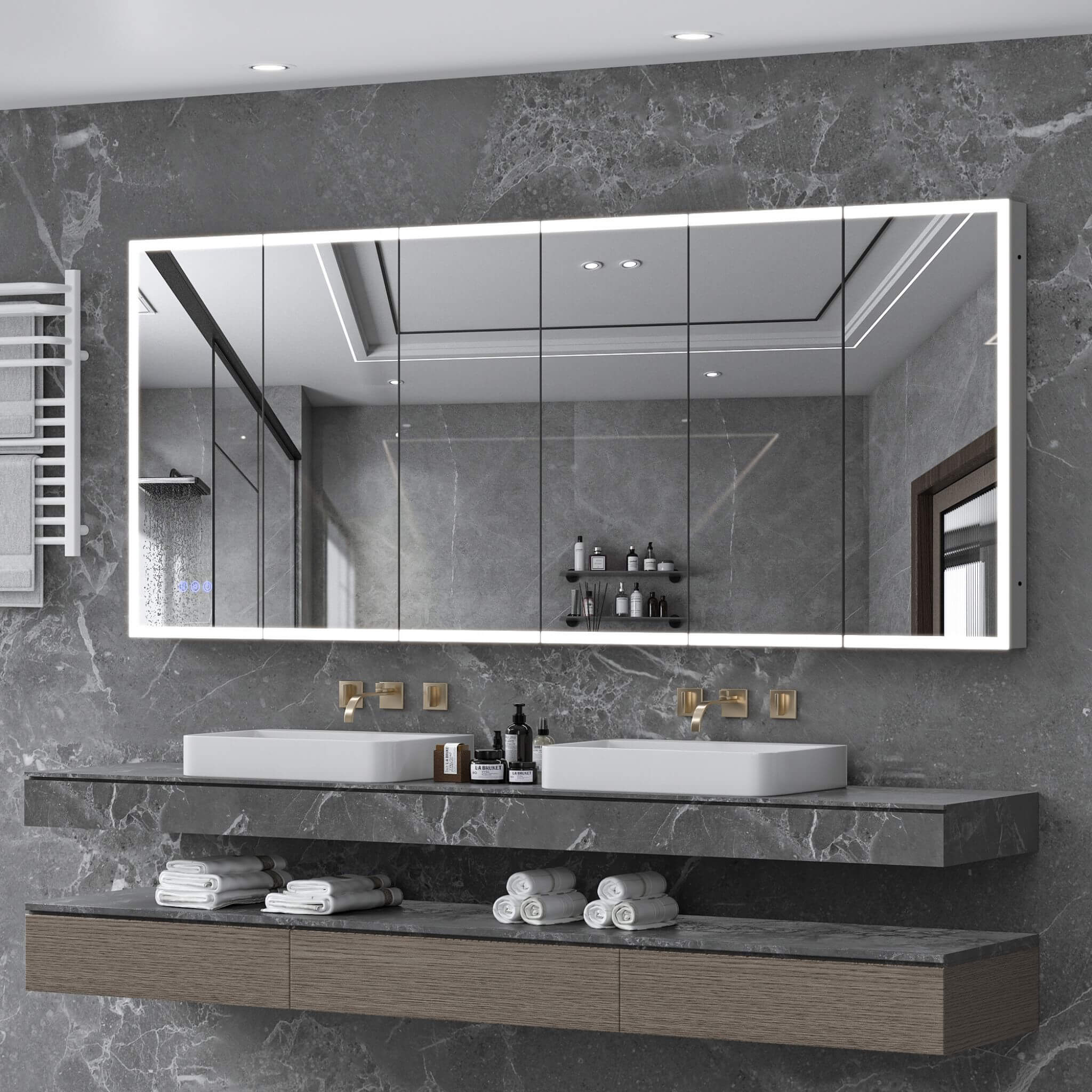 [96X40-Inch] Nuvia Wall-Mounted Medicine Cabinet Mirror With Anti-Fog And Tri-Color LED Lights (SAK82340) by SAKSBY WHOLESALE