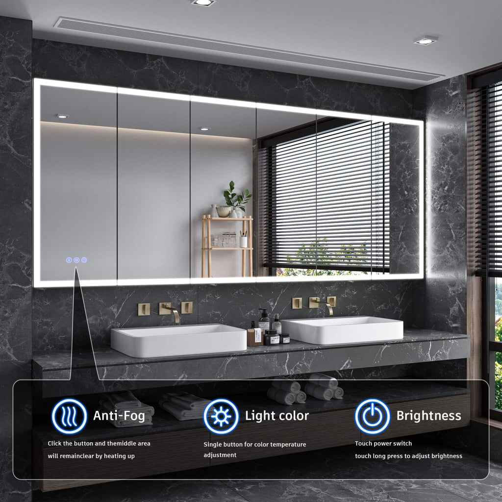 [96X40-Inch] Nuvia Wall-Mounted Medicine Cabinet Mirror With Anti-Fog And Tri-Color LED Lights (SAK82340) by SAKSBY WHOLESALE