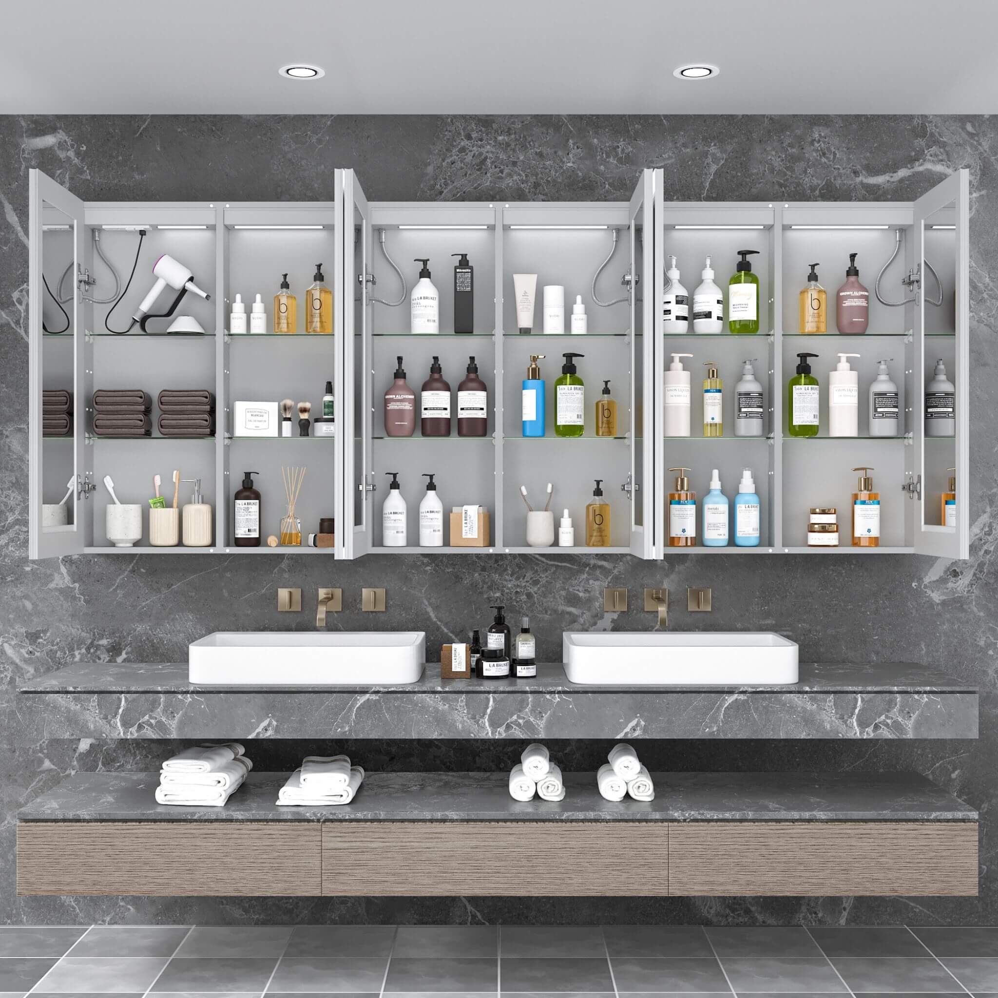 [96X40-Inch] Nuvia Wall-Mounted Medicine Cabinet Mirror With Anti-Fog And Tri-Color LED Lights (SAK82340) by SAKSBY WHOLESALE