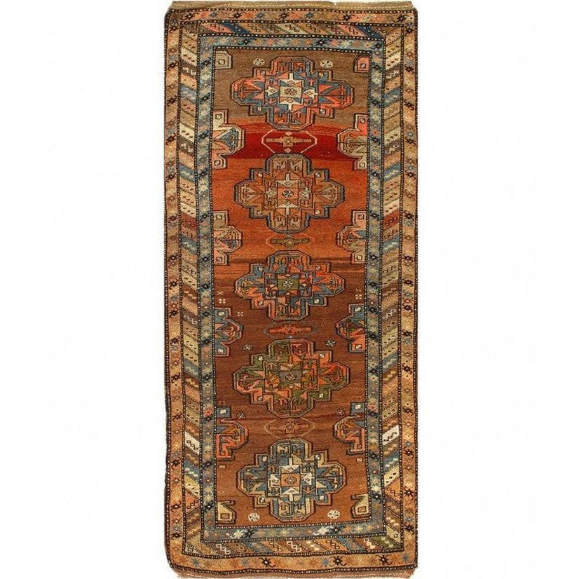 Antique Handwoven Kazakh Knotted Runner Rug | Canvellollc
