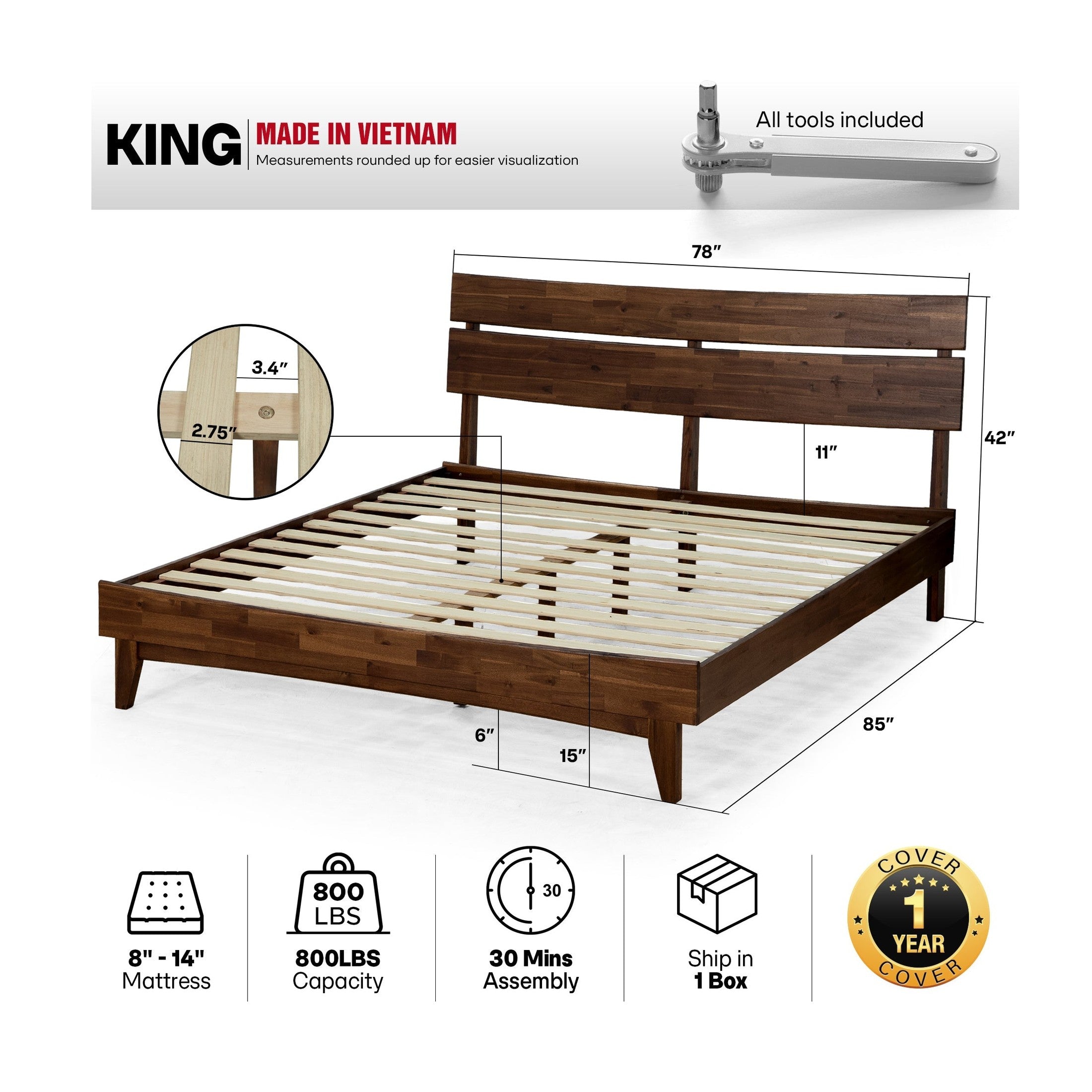 Aurora Solid Wood Bed Frame