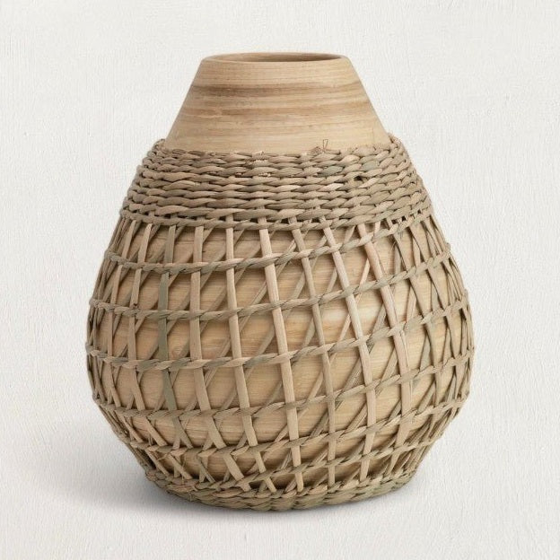 Bamboo Vase with Seagrass Weave