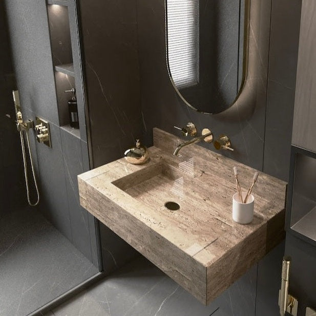 Bathroom Travertine Stone Sink, Wall Mount Washbasin