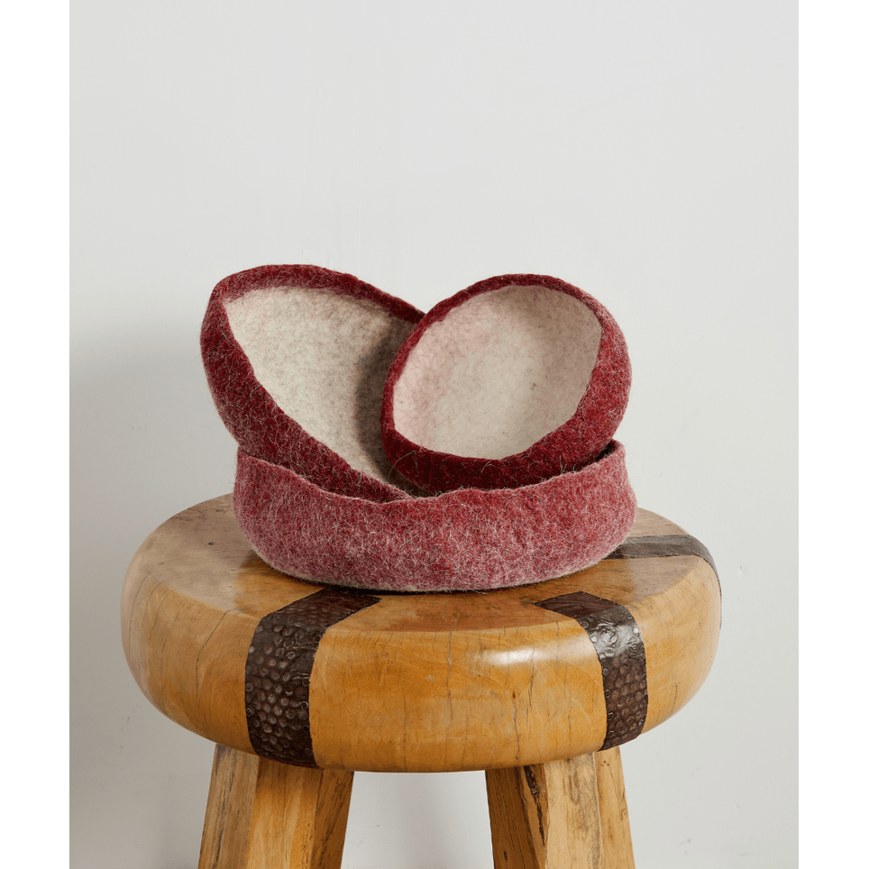 Berry Red Decorative Wool Nesting Bowls