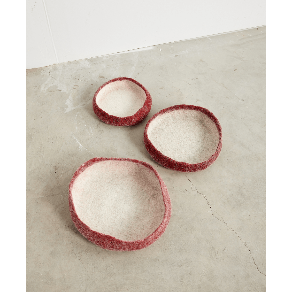 Berry Red Decorative Wool Nesting Bowls