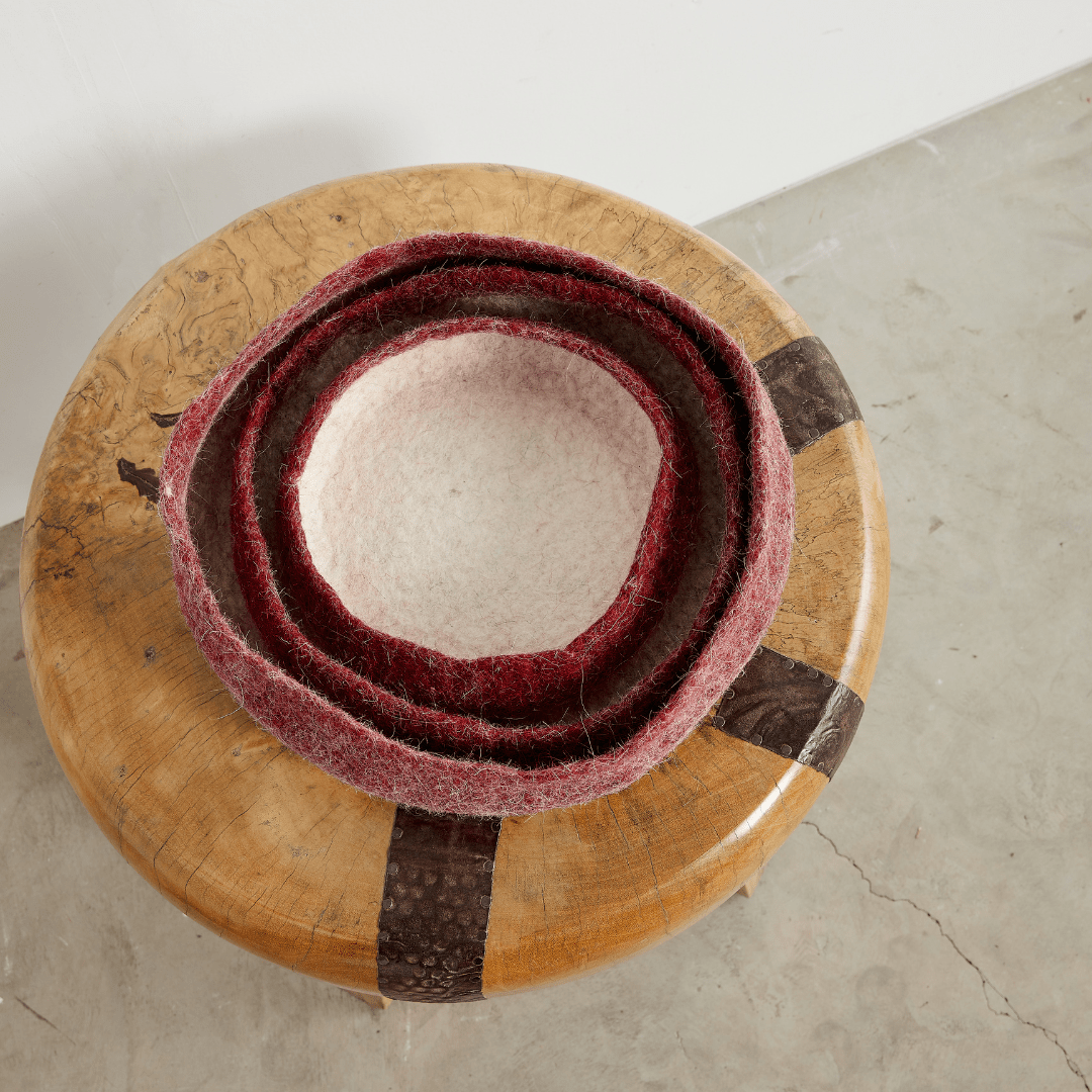 Berry Red Decorative Wool Nesting Bowls