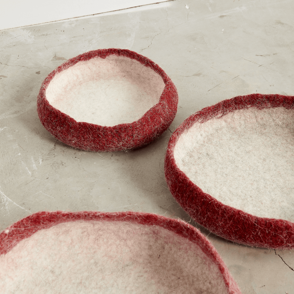 Berry Red Decorative Wool Nesting Bowls