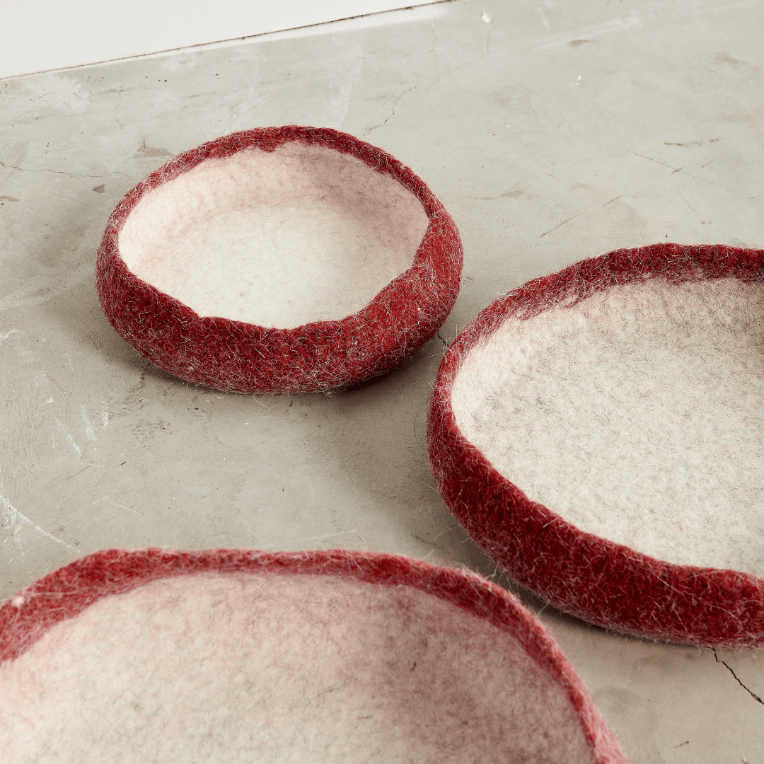 Berry Red Decorative Wool Nesting Bowls