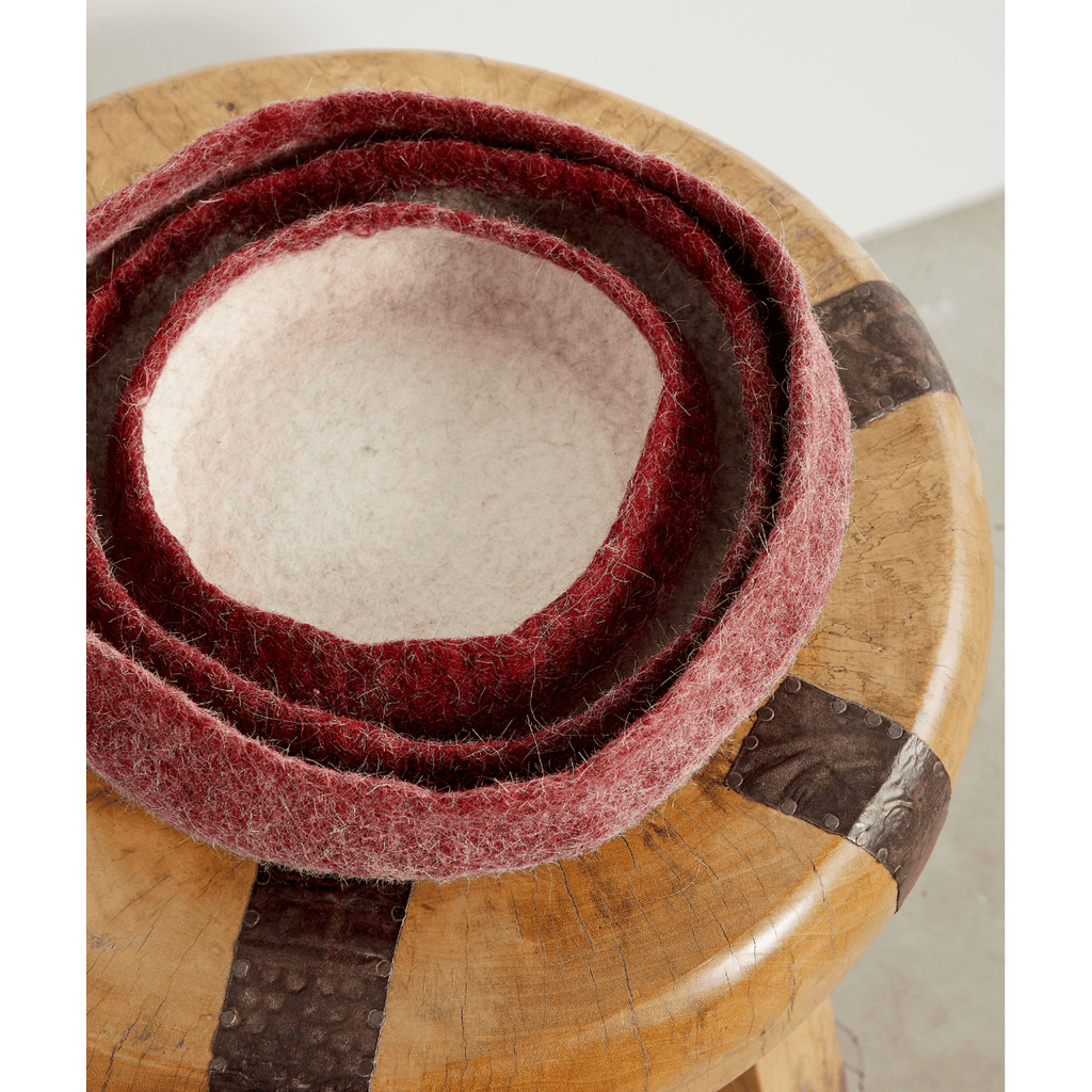 Berry Red Decorative Wool Nesting Bowls
