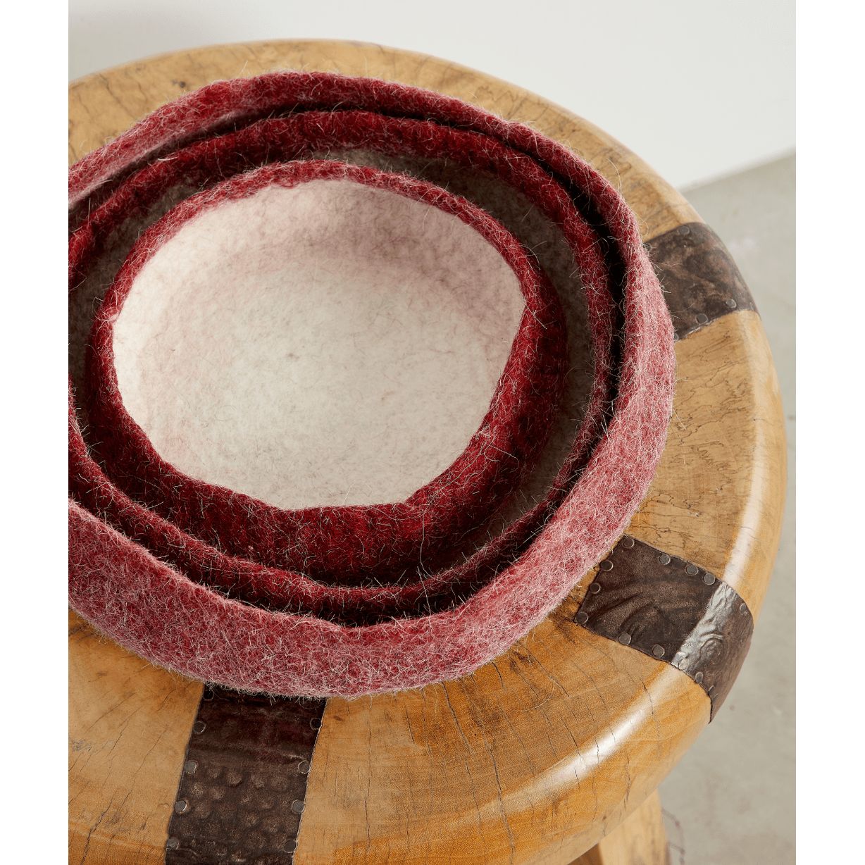 Berry Red Decorative Wool Nesting Bowls