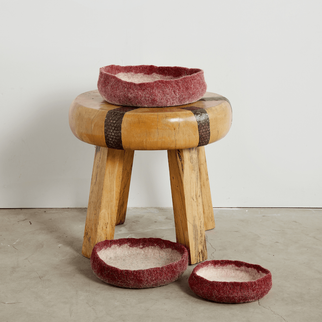 Berry Red Decorative Wool Nesting Bowls
