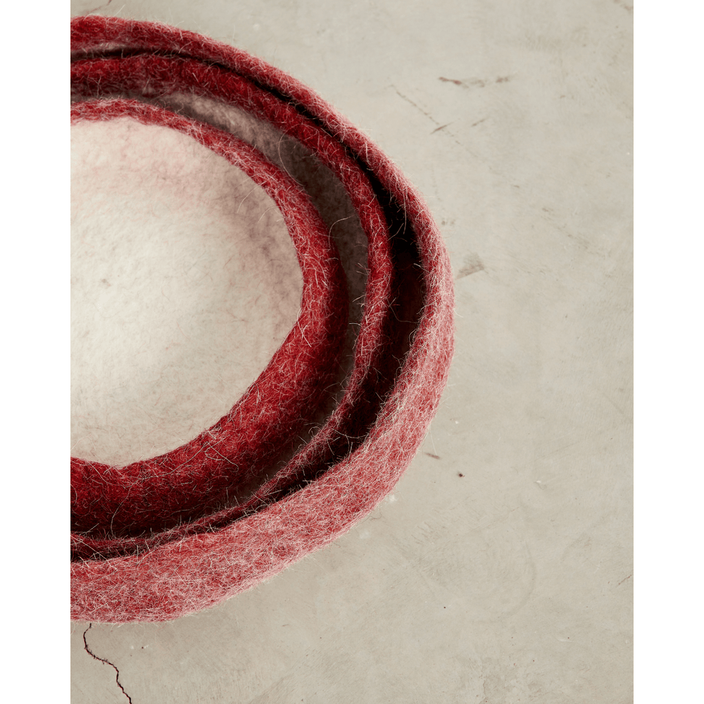 Berry Red Decorative Wool Nesting Bowls