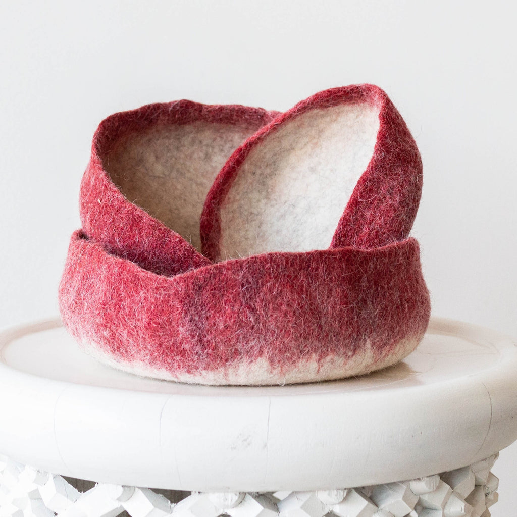 Berry Red Decorative Wool Nesting Bowls