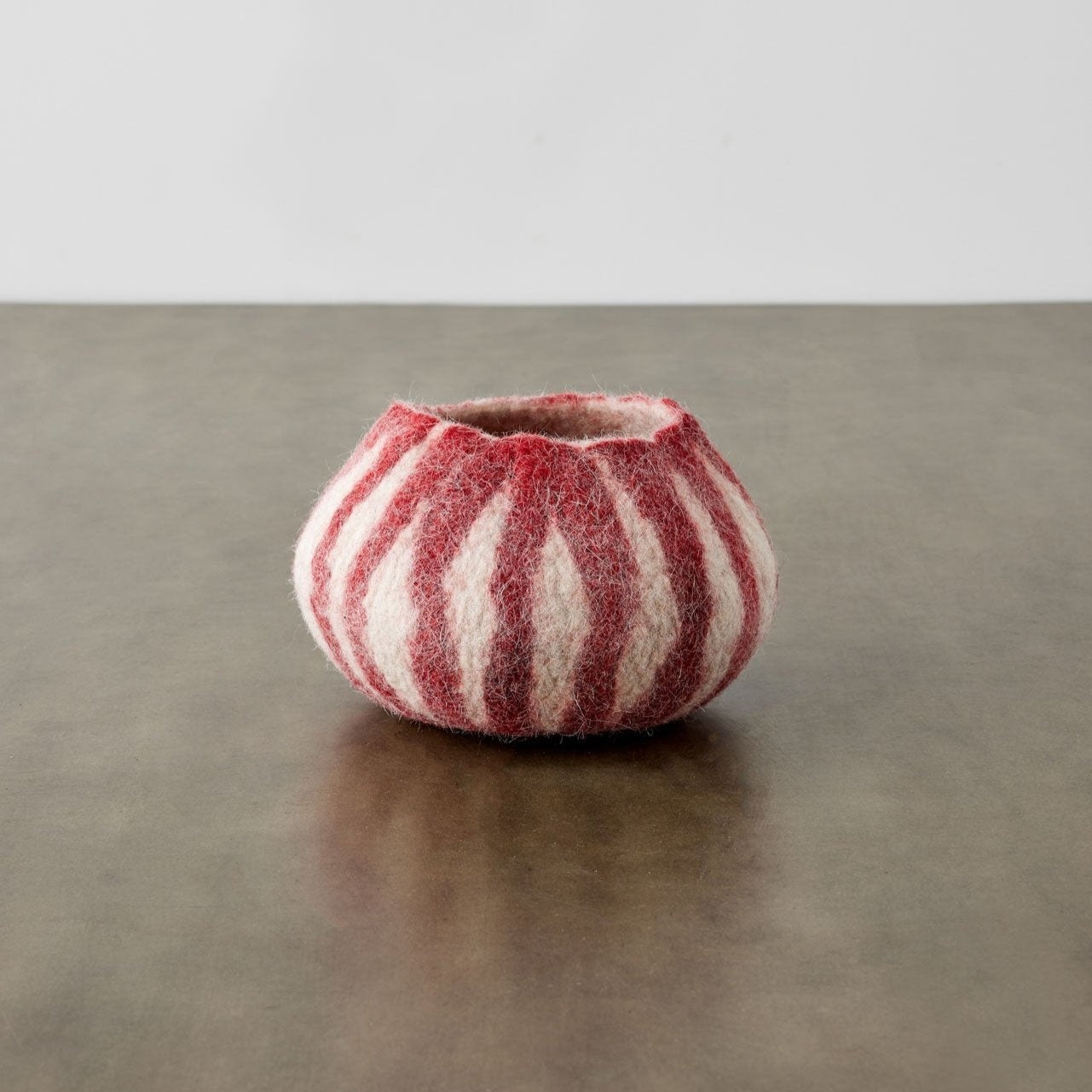 Berry Red Karakul Striped Wool Ukhamba Decorative Bowl