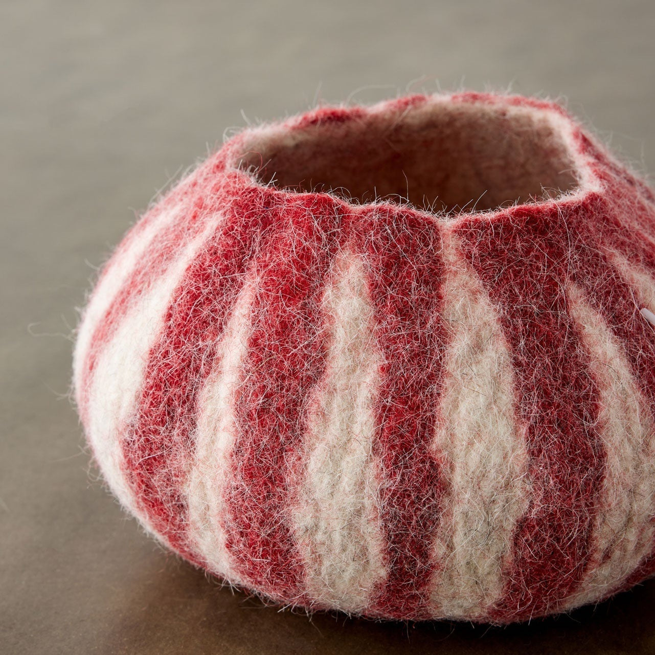 Berry Red Karakul Striped Wool Ukhamba Decorative Bowl