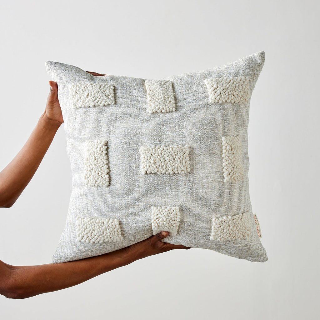 Blocks Organic Natural White Cotton Throw Pillow