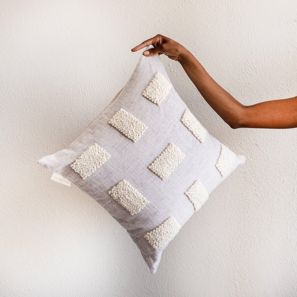 Blocks Organic Natural White Cotton Throw Pillow