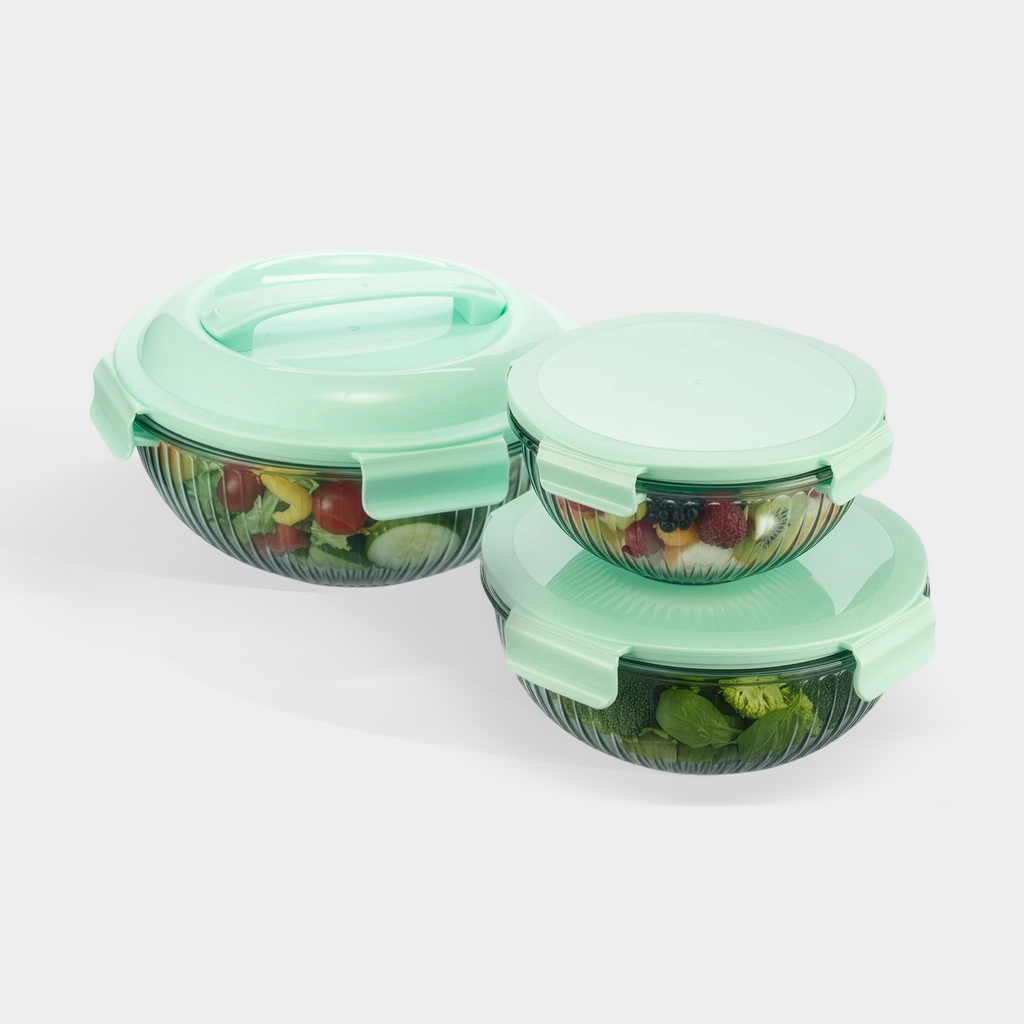 Borosilicate Glass Mixing Bowl Set- Diamond Blue (W/ Handle)