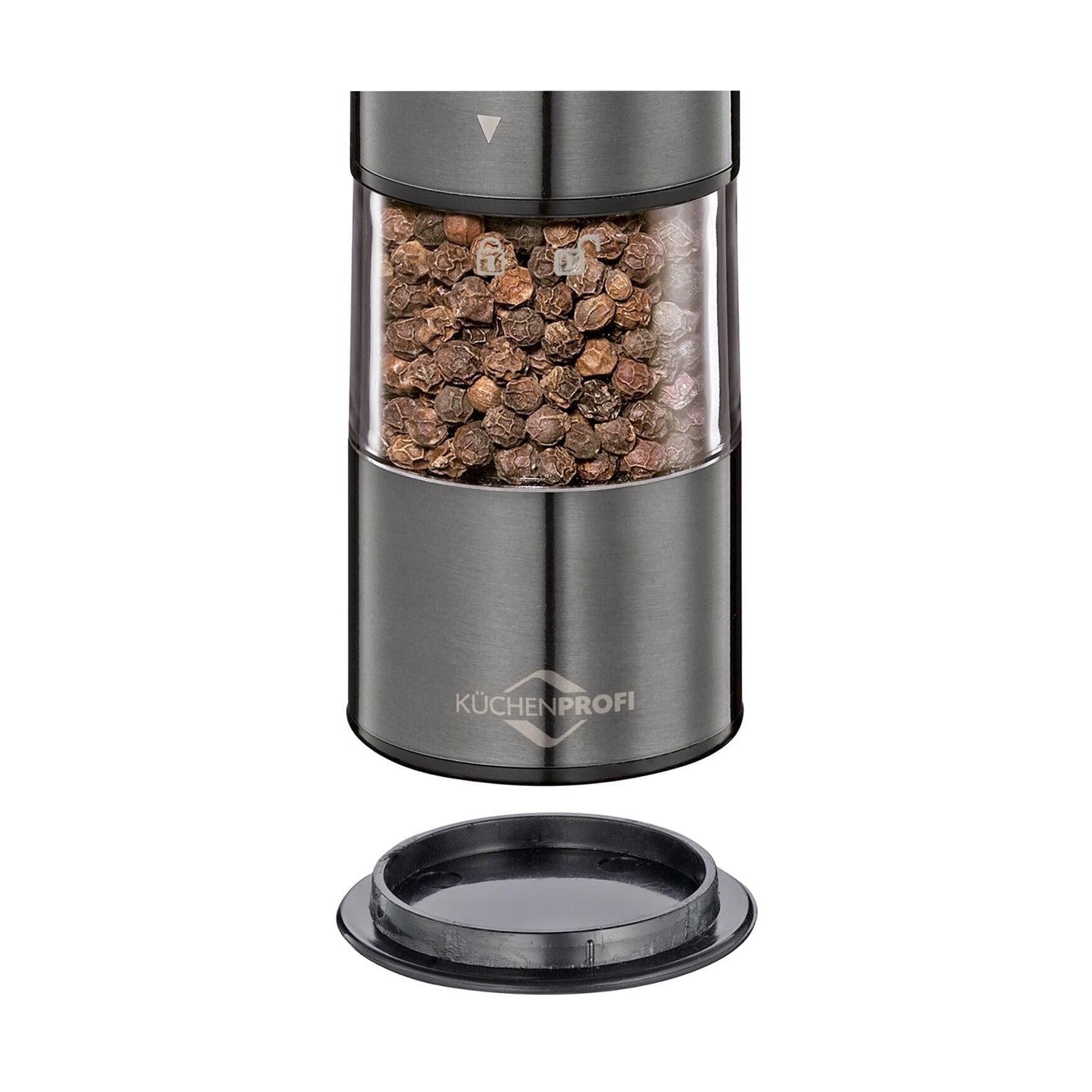 "Boston" Electric Salt and Pepper Mill, s/s, acrylic, 2" dia. x 9" by Küchenprofi USA