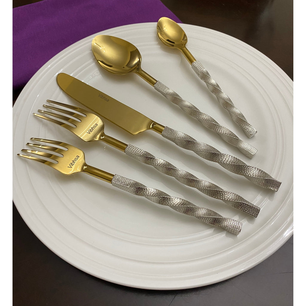 Brushed Stainless Flatware Twisted Elegance | Vibhsa
