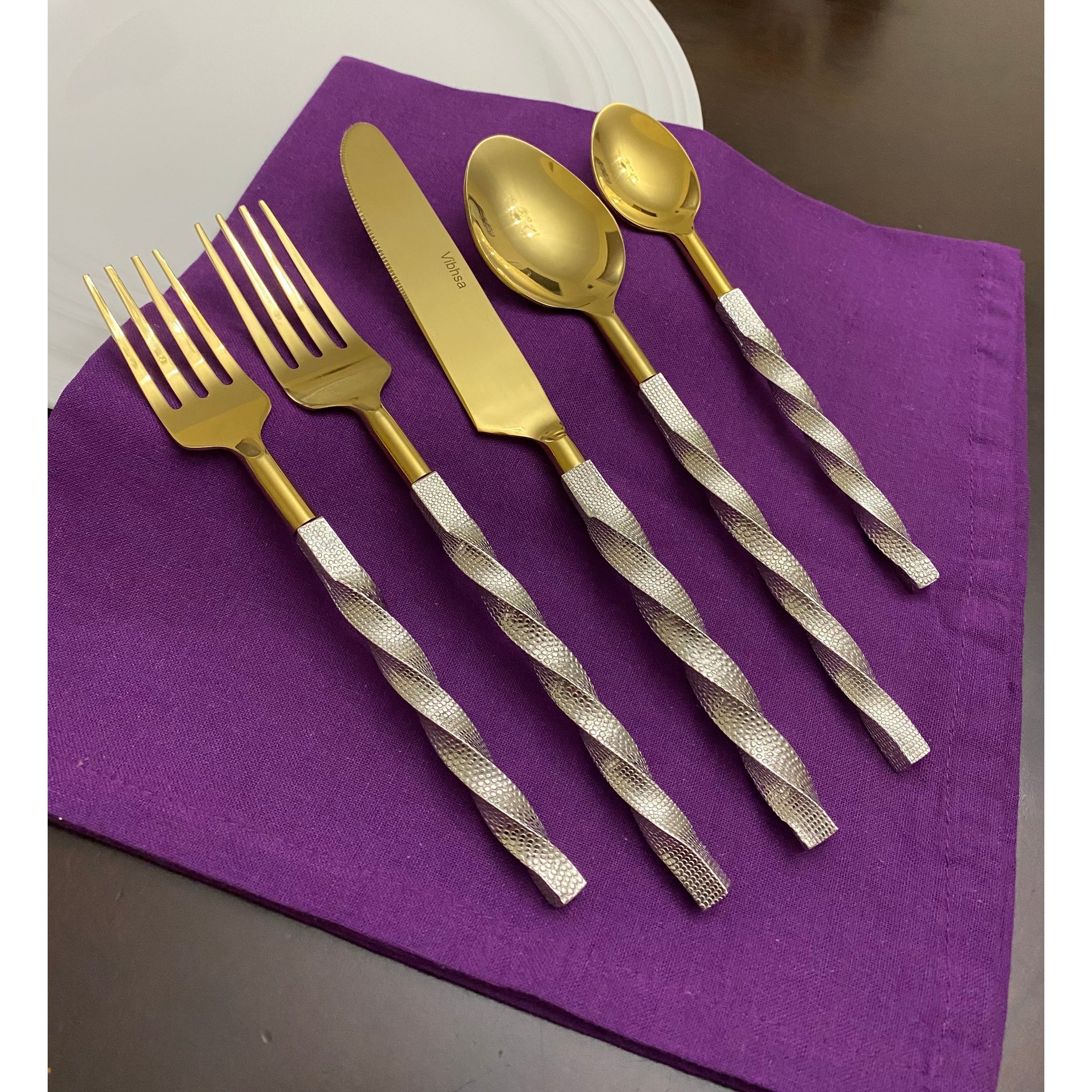 Brushed Stainless Flatware Twisted Elegance | Vibhsa