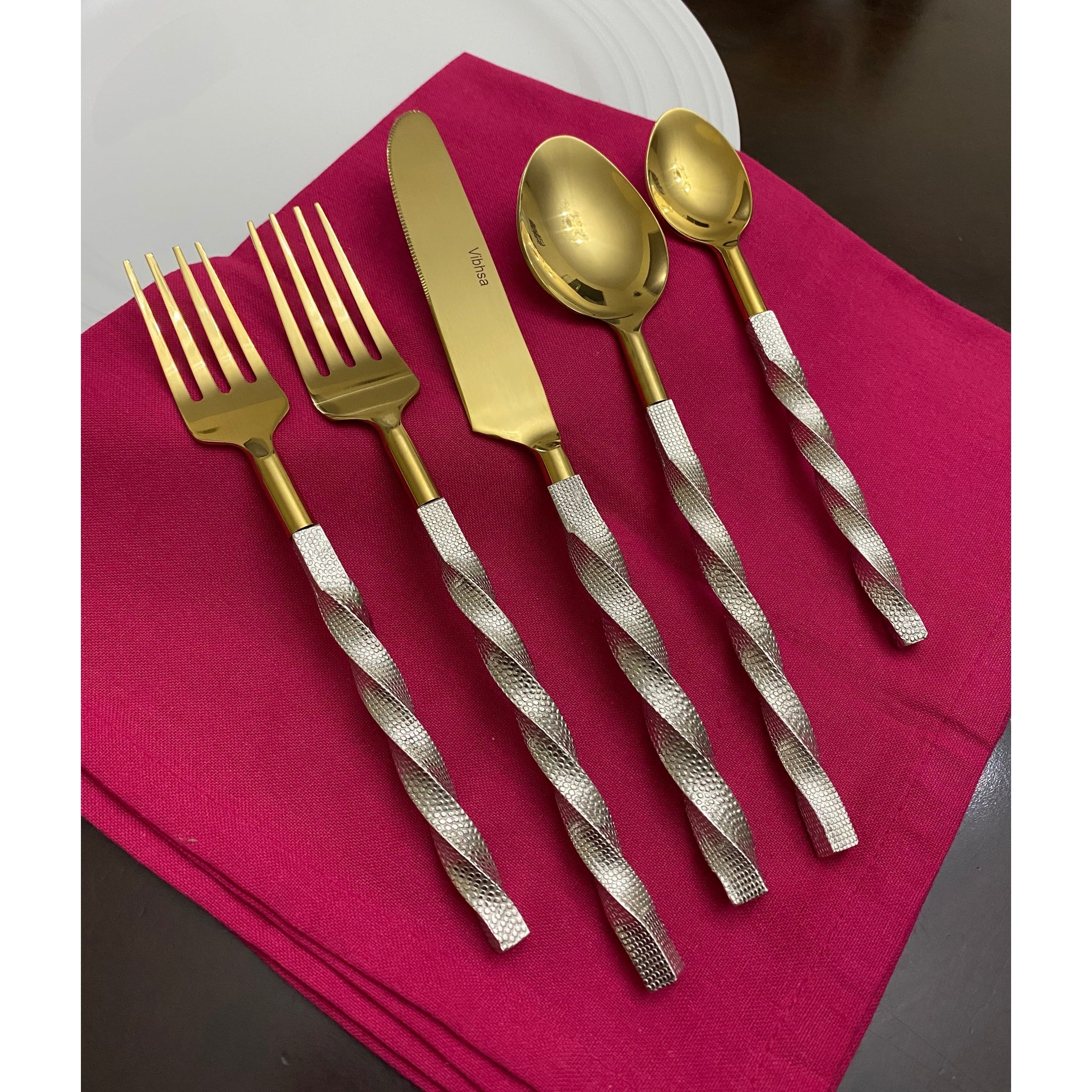 Brushed Stainless Flatware Twisted Elegance | Vibhsa
