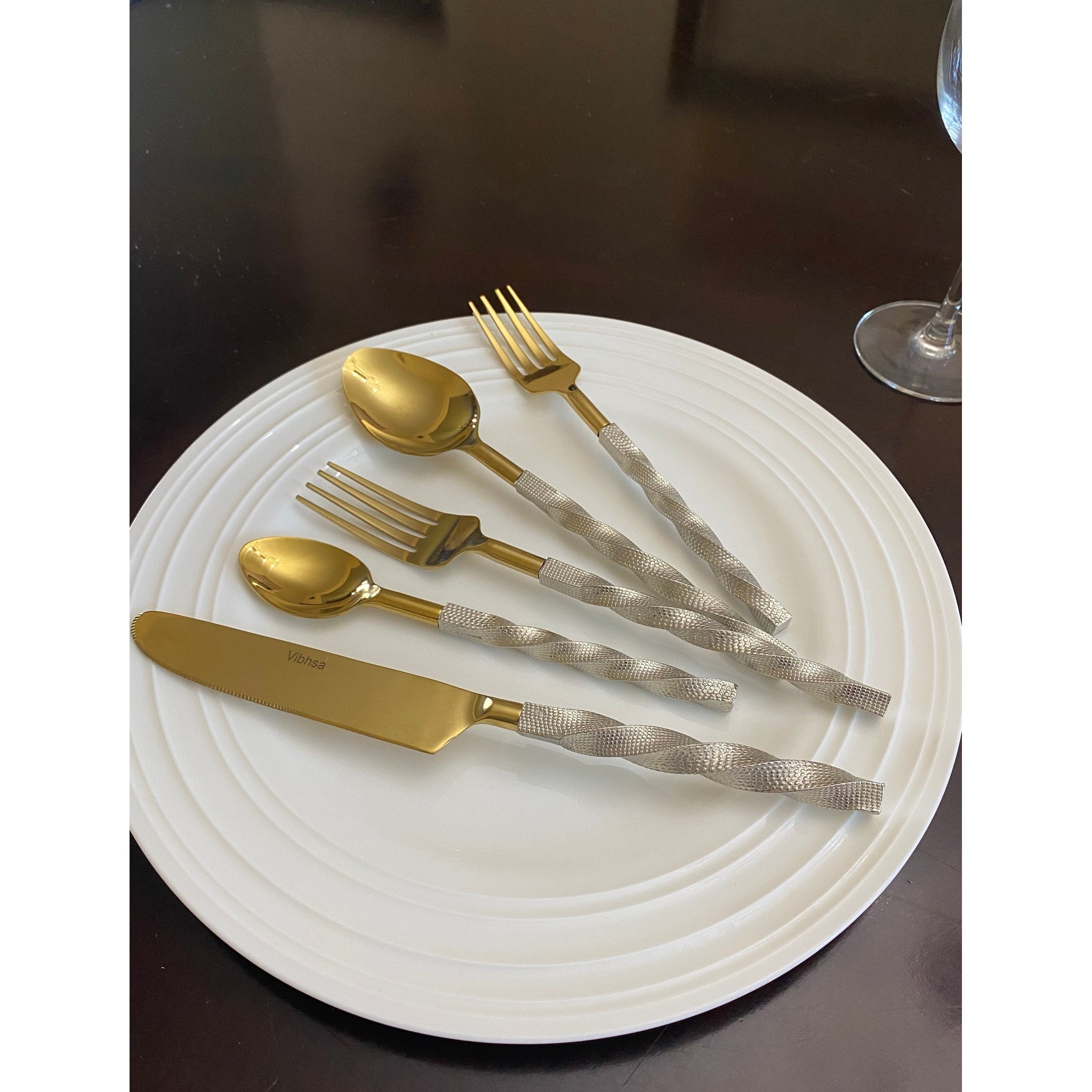 Brushed Stainless Flatware Twisted Elegance | Vibhsa