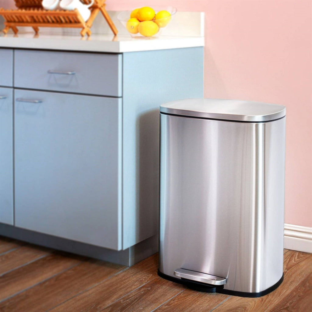 Brushed Stainless Steel Kitchen Trash Can With Step Lid by HomePacific