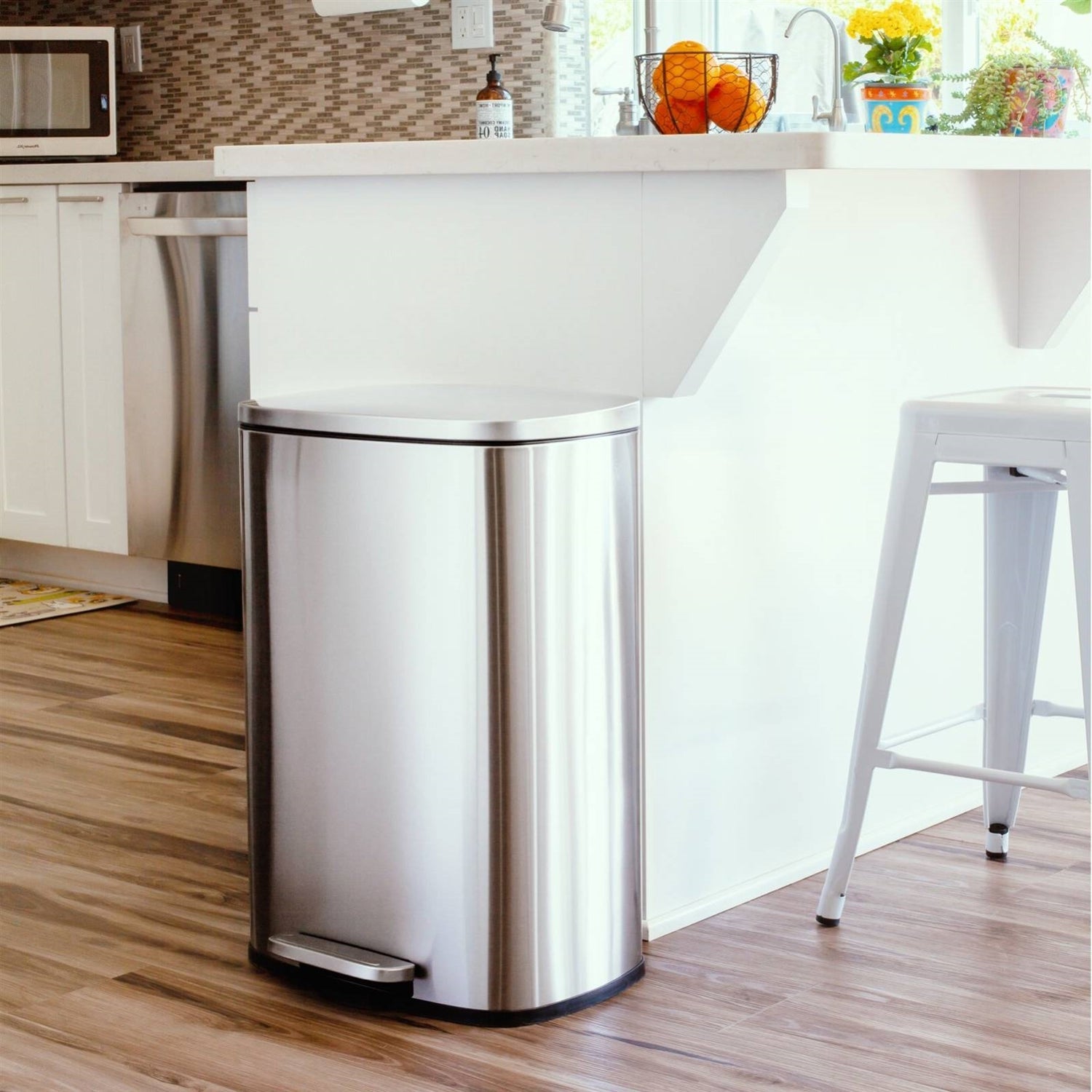 Brushed Stainless Steel Kitchen Trash Can With Step Lid by HomePacific