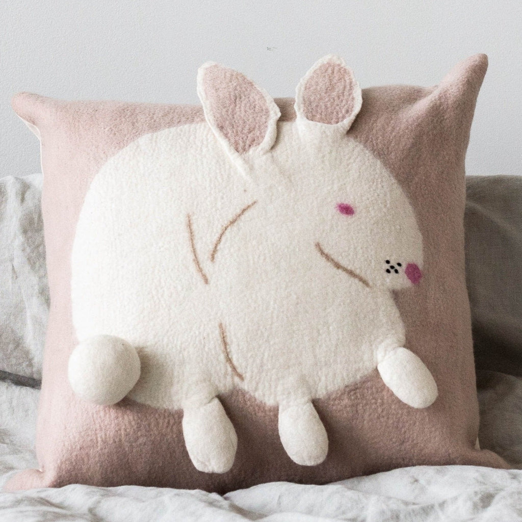 Bunny Rabbit Blush Wool Throw Pillow