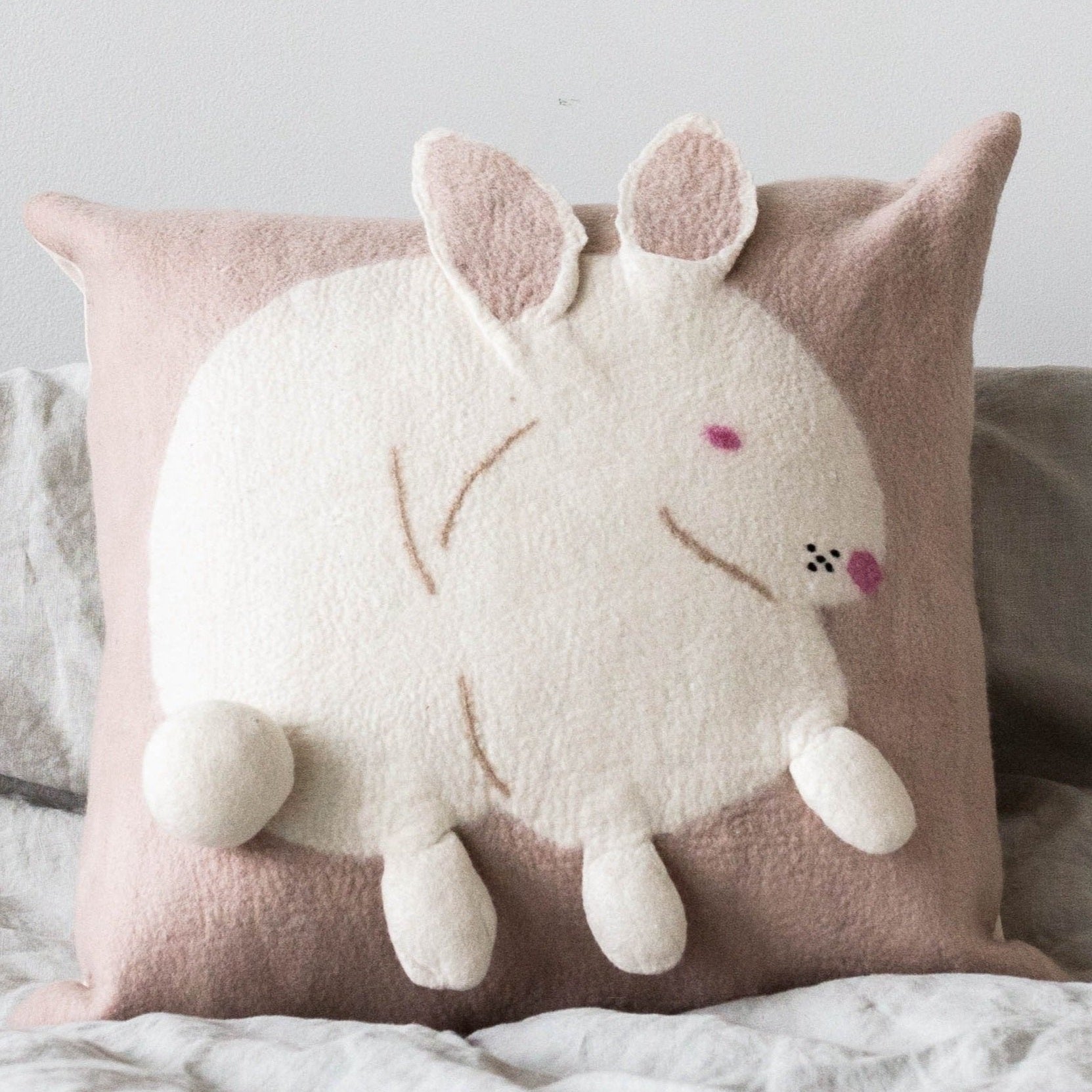 Bunny Rabbit Blush Wool Throw Pillow