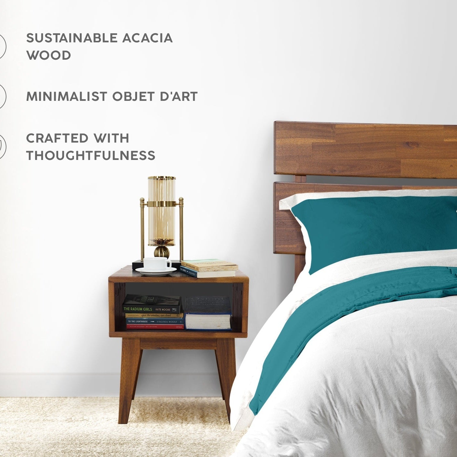 [Buy 1 Get 1] Aurora Solid Wood Bed Frame & Nightstand