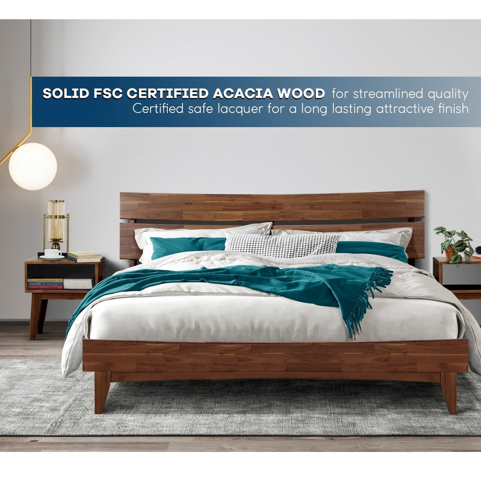[Buy 1 Get 1] Aurora Solid Wood Bed Frame & Nightstand