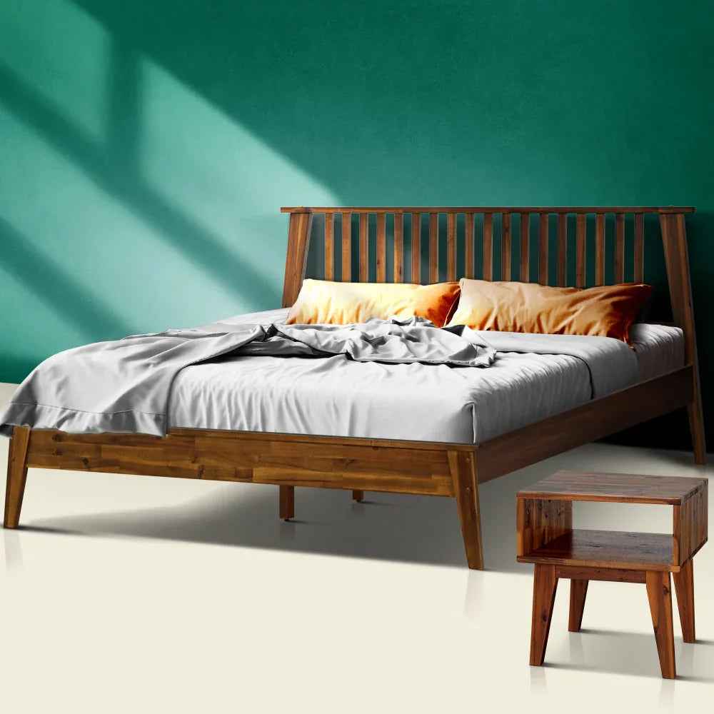 [Buy 1 Get 1] Kaylin Solid Wood Bed Frame & Nightstand