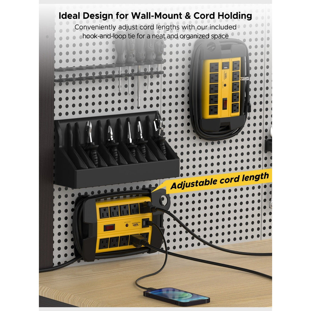 CRST Heavy Duty Mountable 10 Outlets Metal Power Strip with USB-C Port, 2800 Joules Surge Protector, Long Extension Cord, ETL Listed, 36Months Warranty