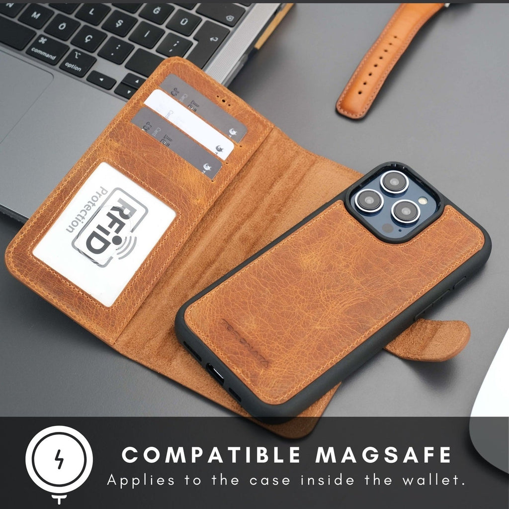 Casper Leather iPhone 15 Pro Max Wallet Case | Detachable MagSafe Compatible RFID Protection