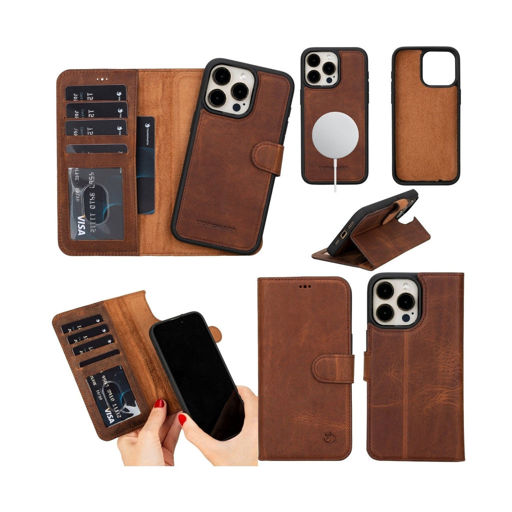 Casper Leather iPhone 15 Pro Max Wallet Case | Detachable MagSafe Compatible RFID Protection