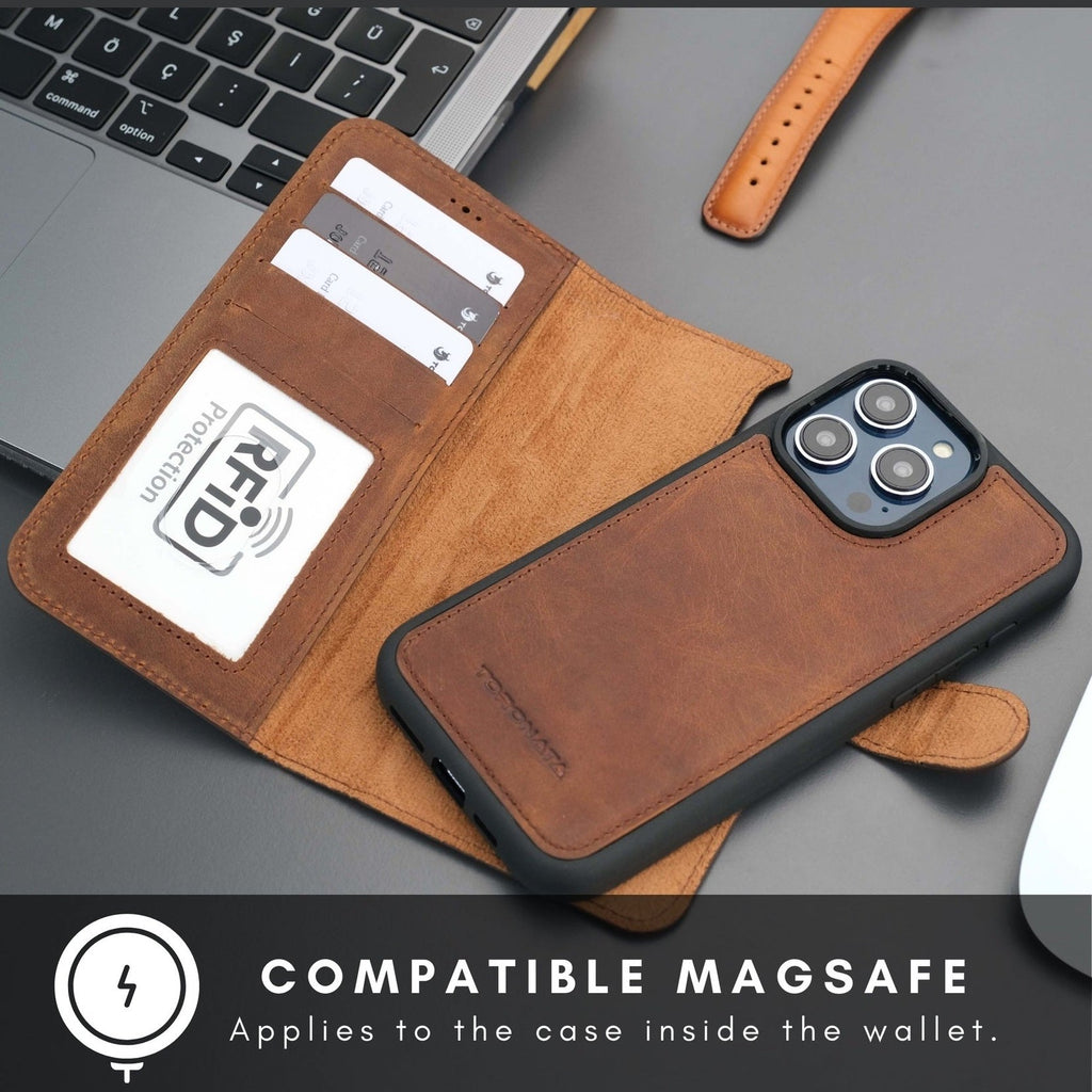 Casper Leather iPhone 15 Pro Max Wallet Case | Detachable MagSafe Compatible RFID Protection