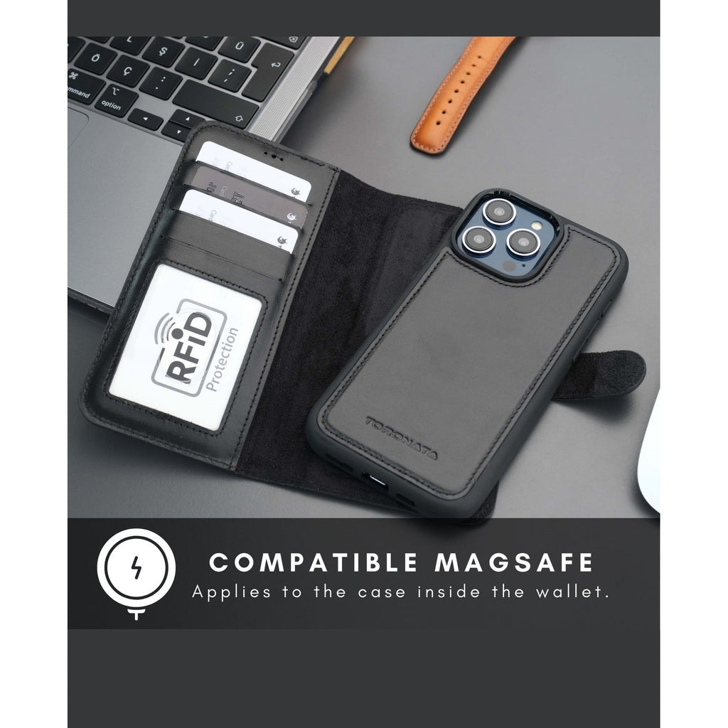 Casper Leather iPhone 15 Pro Wallet Case | Detachable MagSafe Compatible RFID Protection