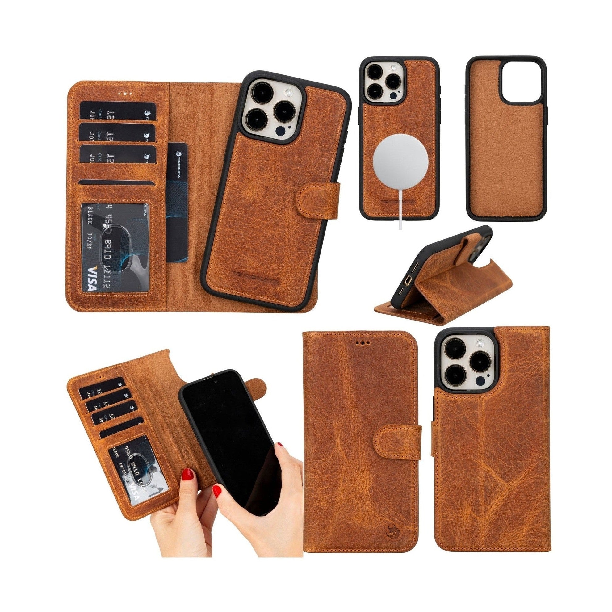 Casper Leather iPhone 15 Pro Wallet Case | Detachable MagSafe Compatible RFID Protection