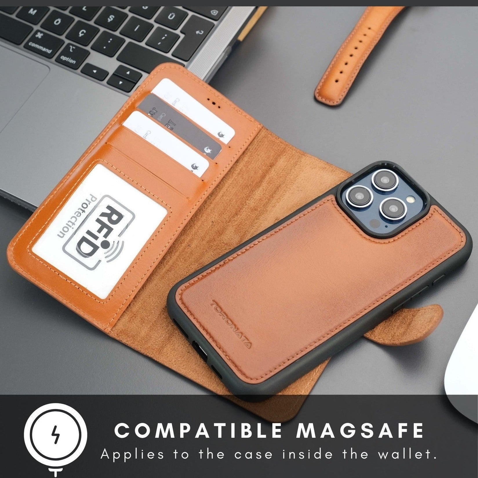 Casper Leather iPhone 15 Pro Wallet Case | Detachable MagSafe Compatible RFID Protection