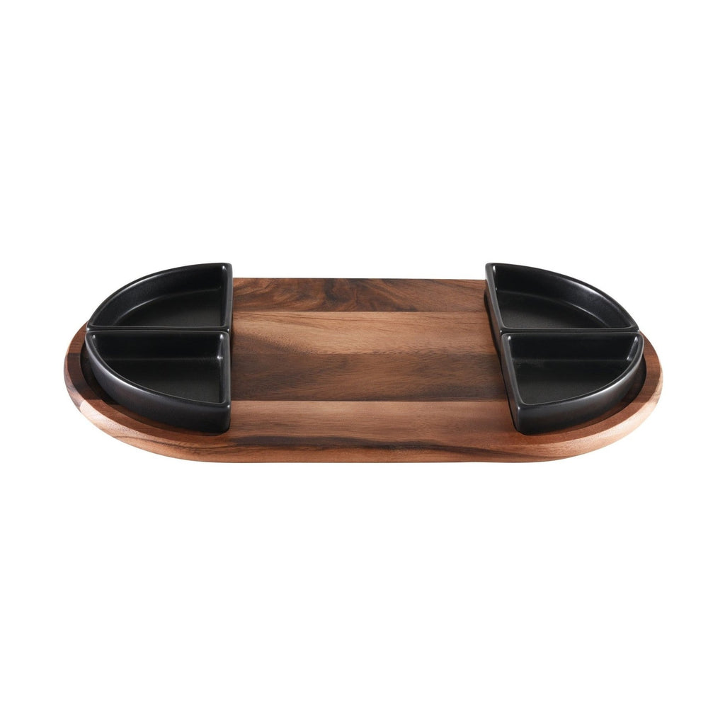 Charcuterie / Serving Tray w/ 4 Triangular Ceramic Bowls
