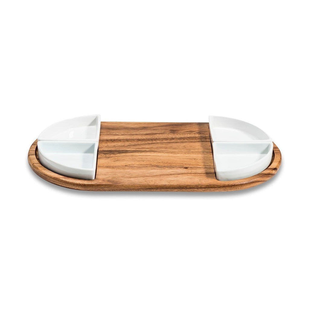 Charcuterie / Serving Tray w/ 4 Triangular Ceramic Bowls