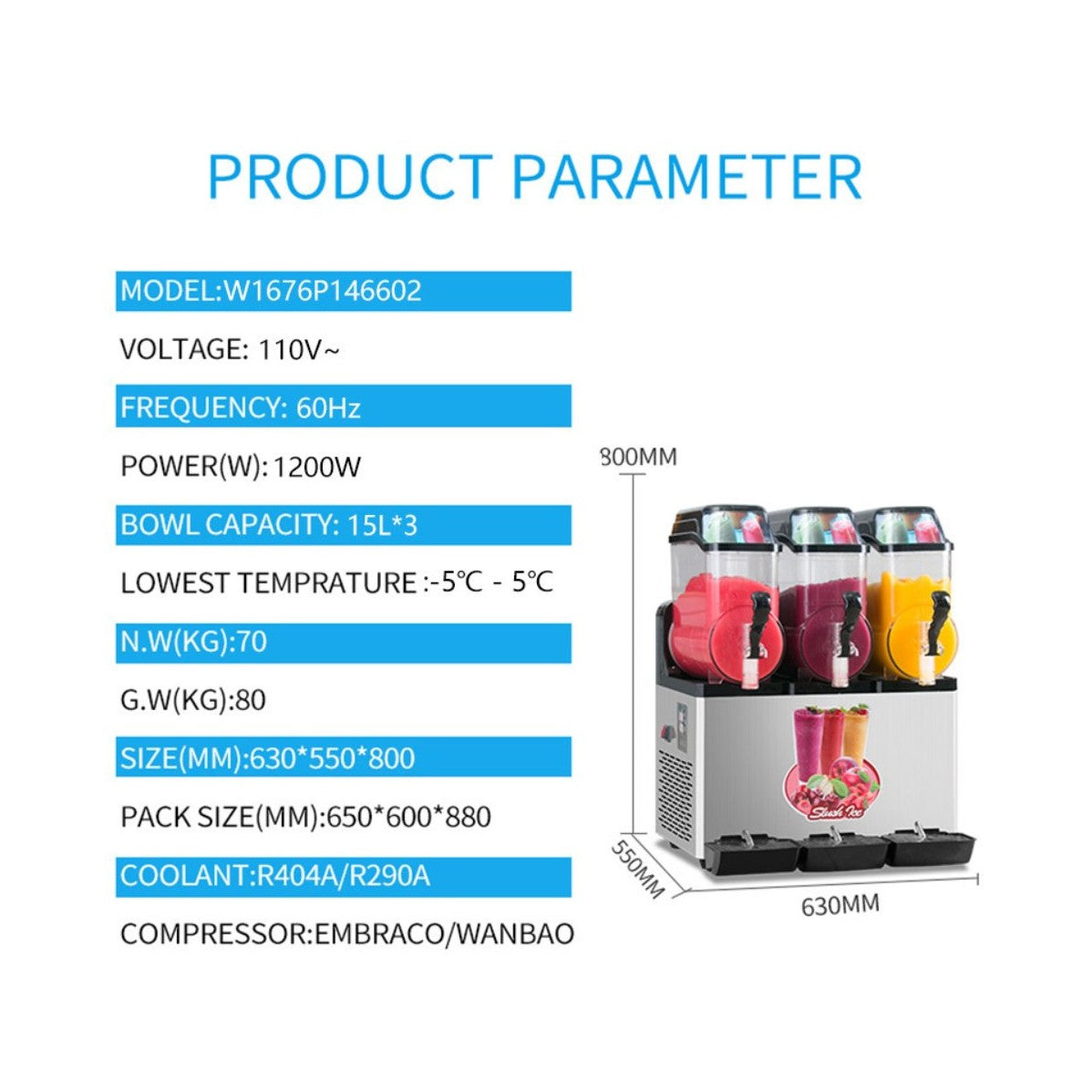 Premium Commercial Stainless Steel Slushy Machine With Triple Tank Advance Cooling, 45L (SAK52258) by SAKSBY WHOLESALE