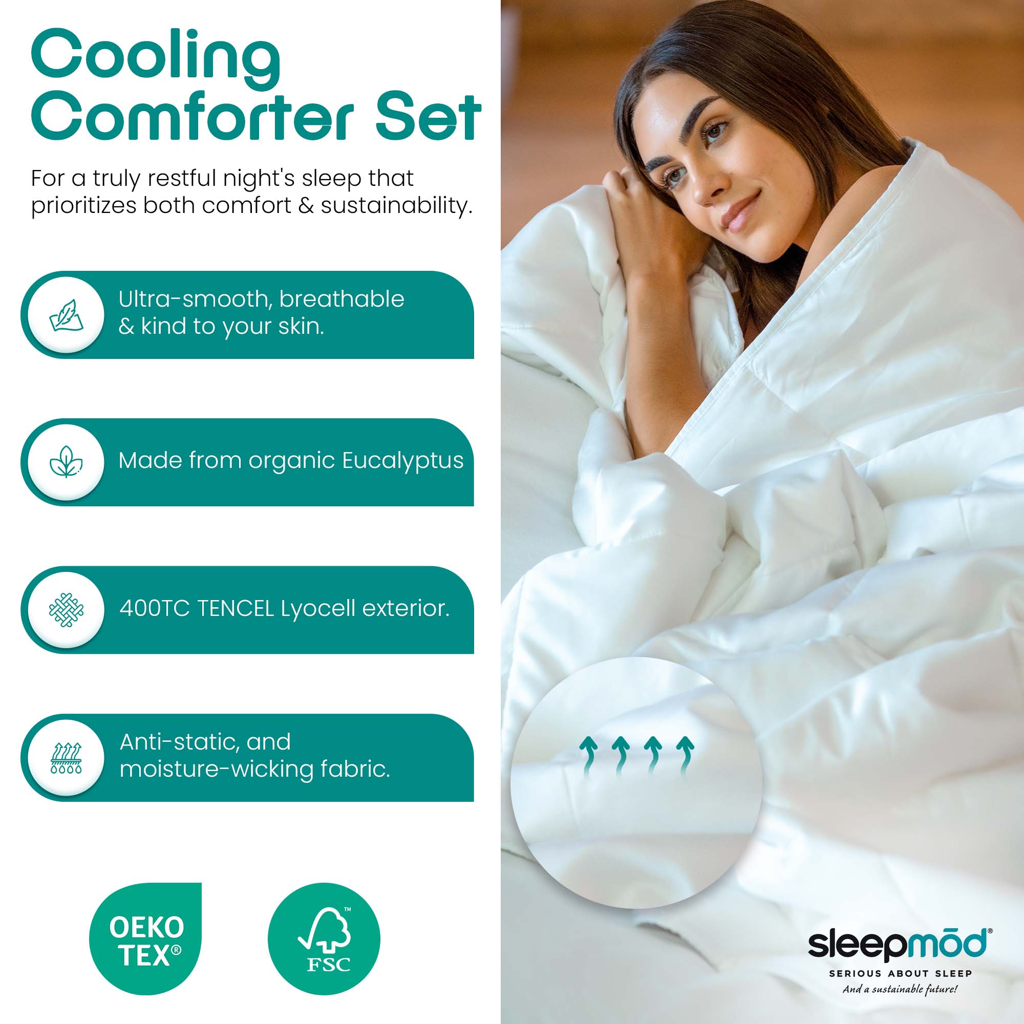 Eucalyptus Silk Cooling Comforter Set For All Season Comfort by ecobrands®