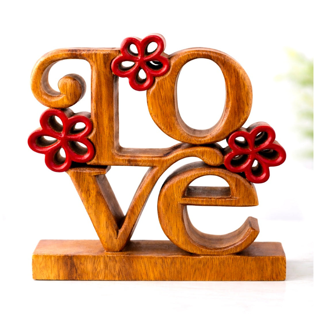 Crimson Heart – Hand Carved Wooden Sculpture, Handmade Decorative Home Art