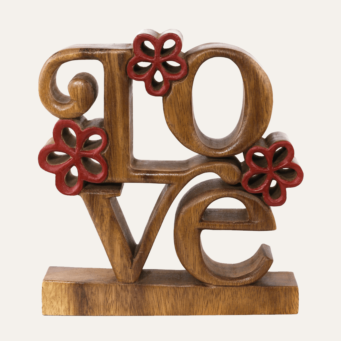 Crimson Heart – Hand Carved Wooden Sculpture, Handmade Decorative Home Art