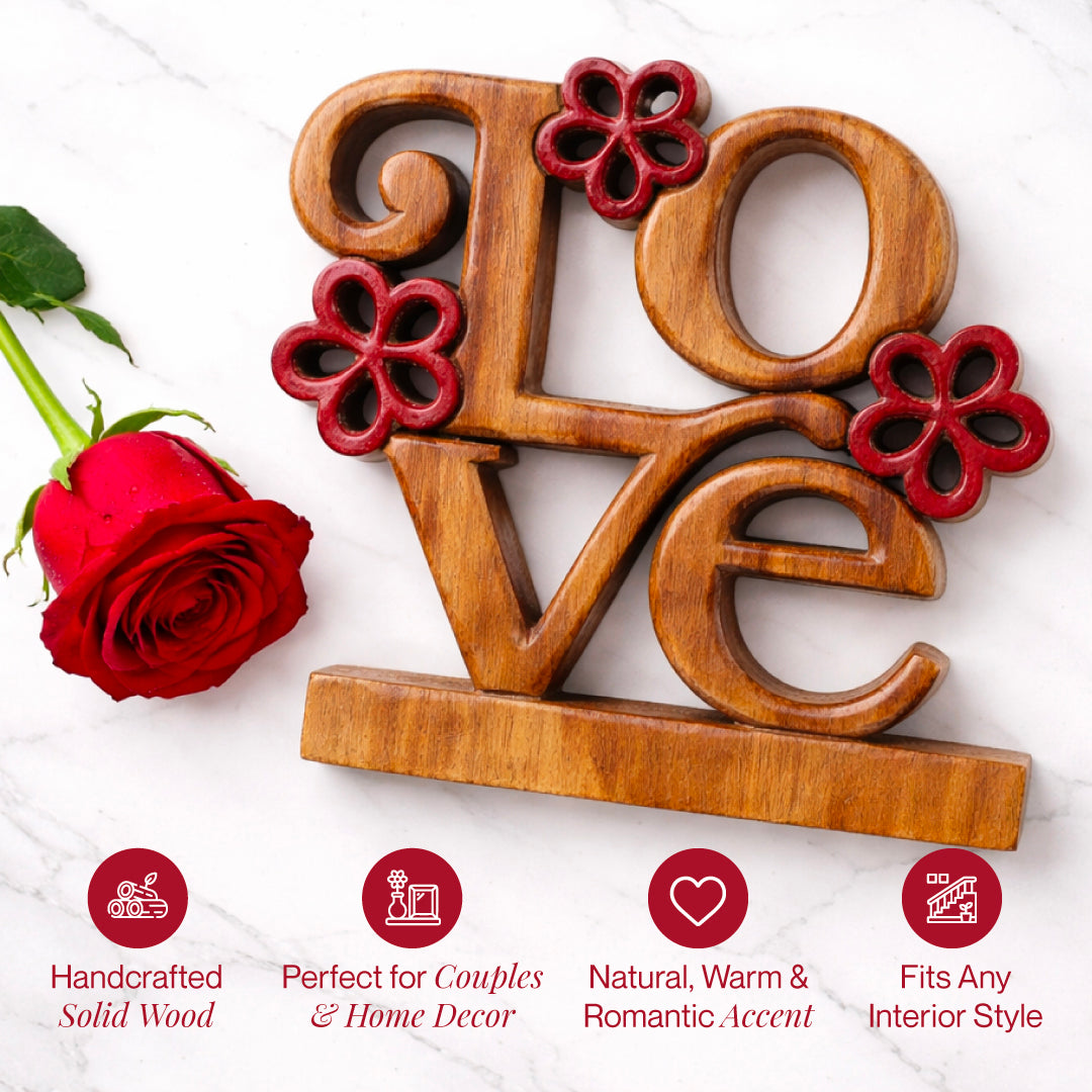 Crimson Heart – Hand Carved Wooden Sculpture, Handmade Decorative Home Art