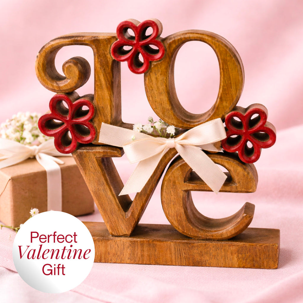 Crimson Heart – Hand Carved Wooden Sculpture, Handmade Decorative Home Art