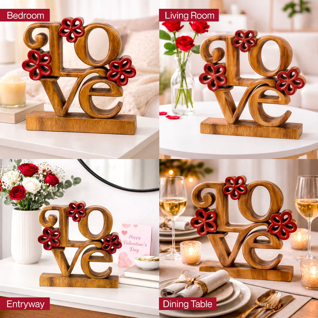 Crimson Heart – Hand Carved Wooden Sculpture, Handmade Decorative Home Art